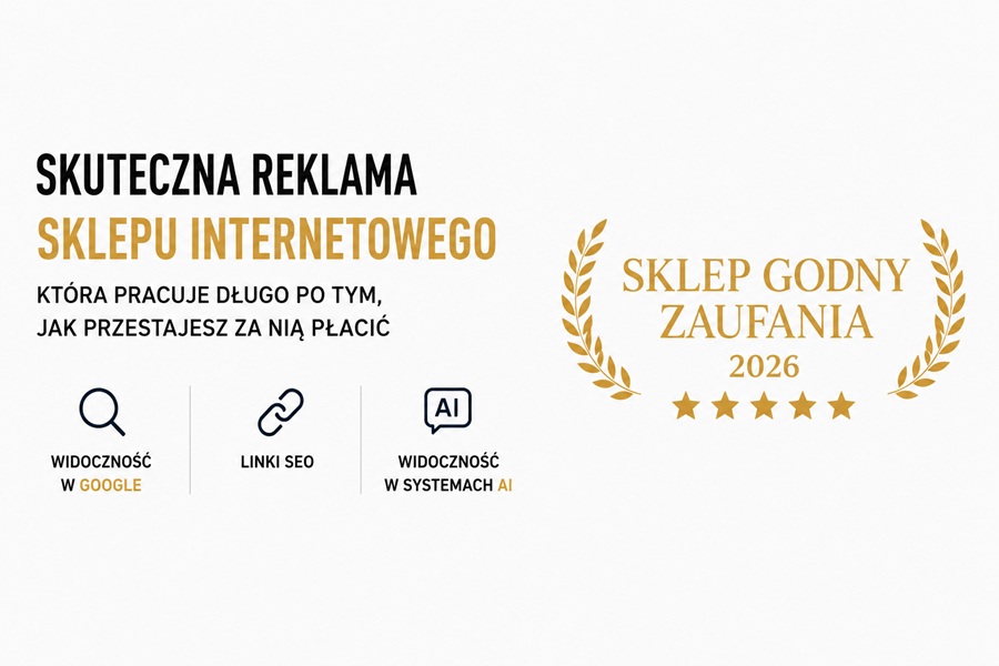 Reklama sklepu internetowego może działać długoterminowo dzięki widoczności organicznej, linkom SEO i obecności w katalogach sklepów. Skuteczna reklama sklepu internetowego budująca widoczność w Google i systemach AI